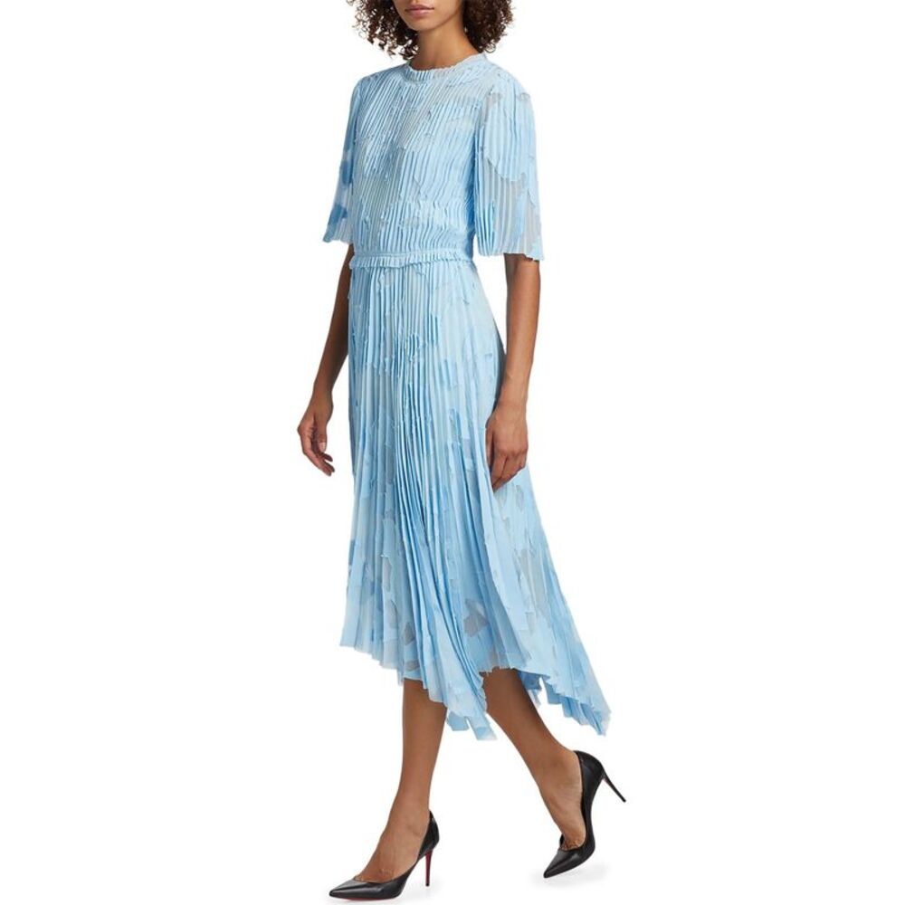 Jason Wu Collection Womens Pleated Devore Chiffon Midi Dress 8 Sky - NWT $2595
